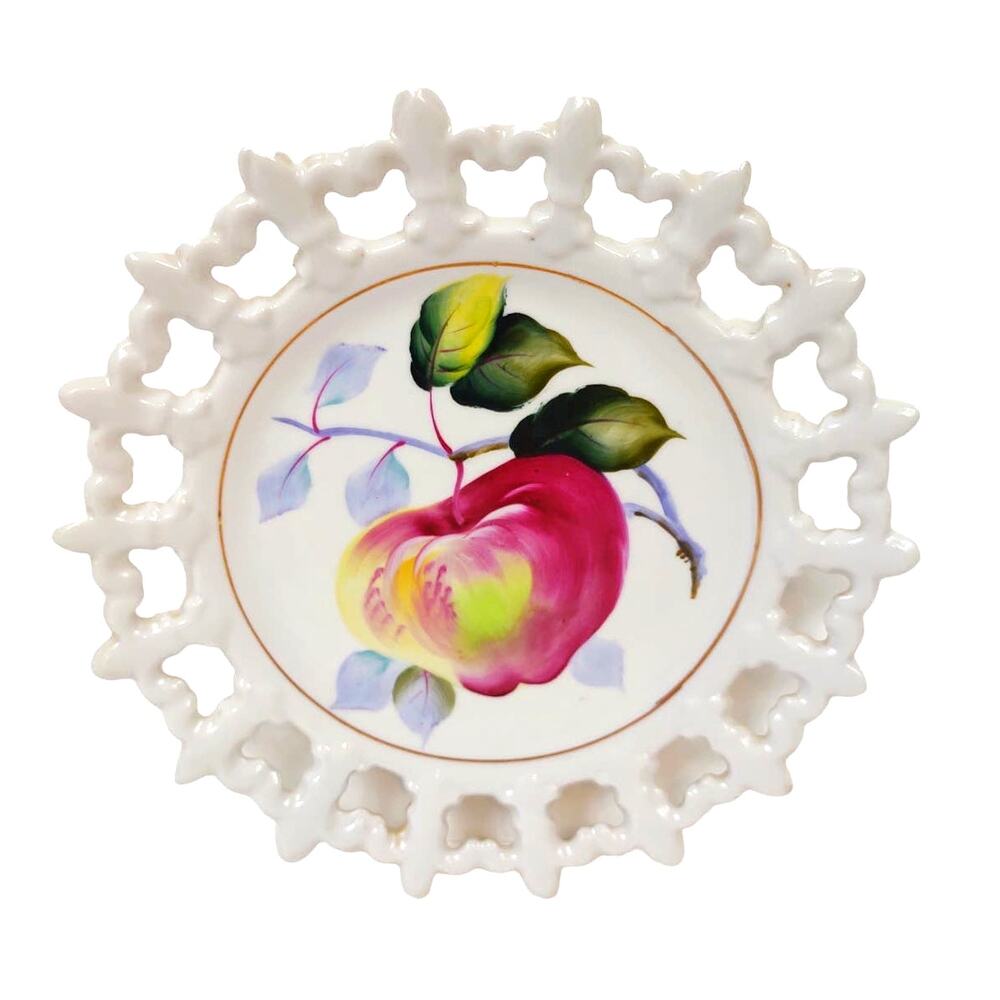 VTG Norcrest Hand Painted Ceramic Decorative Cut Out Plate Apple Wall Art Japan